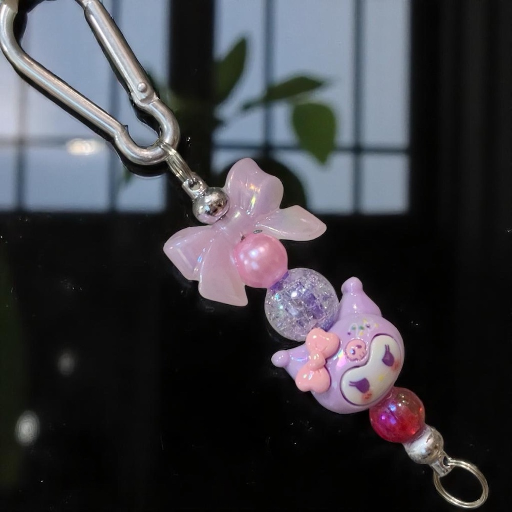 Kuromi Cute Pink & Purple Keychain, Bag, &  Backpack Charm hello Kitty family - Picture 5 of 5
